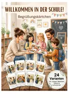 Vorschau - Bildkarten - Willkommen in der Schule – 24 Begrüßungskärtchen für Schulanfang, Einschulung & Klassenklima (Aquarell-Stil) - Deckblatt