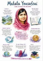 Vorschau - Arbeitsblätter - Lernposter + Arbeitsblätter zum Thema "Malala Yousafzai" + Lösung & MP3 + Mindmap + Infografik - Deckblatt