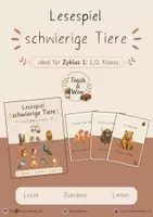 Vorschau - Spiele - Lesespiel schwierige Tiere (Band 3): Erstlesen Deutsch (1./2. Klasse) - Deckblatt