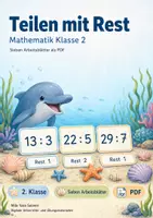 Vorschau - Arbeitsblätter - Teilen mit Rest | Mathematik Klasse 2 | 7 Arbeitsblätter als PDF - Deckblatt