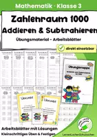 Vorschau - Arbeitsblätter - Zahlenraum 1000 – Addition & Subtraktion | Arbeitsblätter Klasse 3 - Deckblatt