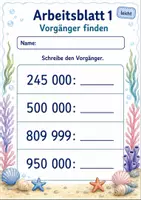 Vorschau - Arbeitsblätter - Vorgänger und Nachfolger bis 1 Million | Mathematik Klasse 4 | 6 Arbeitsblätter als PDF - Seite 1