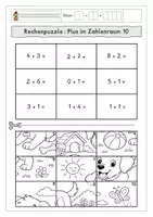 Vorschau - Arbeitsblätter - 14 Rechenpuzzles im ZR 10, 20 & 100 - Klasse 1&2 - Seite 1