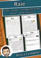Aperçu - Inclusion - Raie – Fiche : texte à trous, compréhension orale et mots mêlés - Page de couverture
