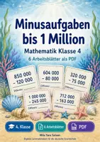 Vorschau - Arbeitsblätter - Minusaufgaben bis 1 Million | Mathematik Klasse 4 | 6 Arbeitsblätter als PDF - Deckblatt