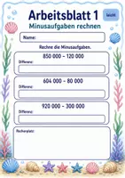 Vorschau - Arbeitsblätter - Minusaufgaben bis 1 Million | Mathematik Klasse 4 | 6 Arbeitsblätter als PDF - Seite 1