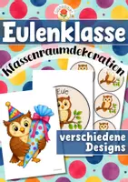 Vorschau - Mal- und Bastelvorlagen - Eulenklasse - Wand- und Türdeko | Klassenraumdekoration (Klassentier) - Deckblatt