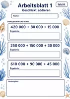 Vorschau - Arbeitsblätter - Rechenvorteile große Zahlen | Mathematik Klasse 4 | 6 Arbeitsblätter als PDF - Seite 1