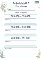Vorschau - Arbeitsblätter - Schätzen und Rechnen große Zahlen | Mathematik Klasse 4 | 6 Arbeitsblätter als PDF - Seite 1