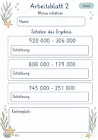 Vorschau - Arbeitsblätter - Schätzen und Rechnen große Zahlen | Mathematik Klasse 4 | 6 Arbeitsblätter als PDF - Seite 2