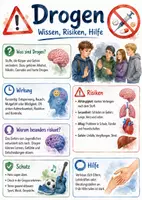 Vorschau - Arbeitsblätter - Lernposter + Arbeitsblätter zum Thema "Droge" + Lösung & Fragen & MP3 + Mindmap + Infografik - Deckblatt