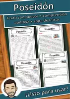 Vista previa - Hojas de trabajo - Poseidón – Ficha: texto con huecos, comprensión auditiva y sopa de letras - Portada