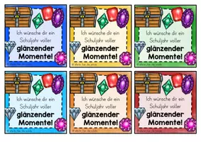 Vorschau - Anderer Materialtyp - Grußkärtchen zum Schuljahresbeginn | Schatzkiste: Glänzende Momente – Willkommen im neuen Schuljahr - Seite 1