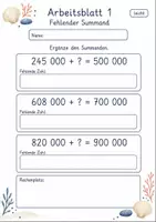 Vorschau - Arbeitsblätter - Fehlende Zahlen Plus Minus | Mathematik Klasse 4 | 6 Arbeitsblätter als PDF - Seite 1