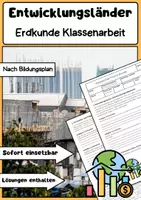 Vorschau - Arbeitsblätter - Entwicklungsländer Erdkunde Klassenarbeit Klasee 10 - Deckblatt