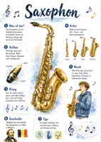 Vorschau - Arbeitsblätter - Lernposter + Arbeitsblätter zum Thema "Saxophon" (Lückentext, Hörverstehen) + Lösung & MP3 + Mindmap + Infografik - Deckblatt