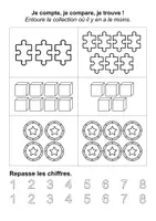 Aperçu - Feuilles d'exercices - Numération moins, plus et autant (maternelle, CP, inclusion) - Page 1