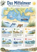 Vorschau - Arbeitsblätter - Lernposter + Arbeitsblätter zum Thema "Mittelmeer" + Lösung & MP3 + Mindmap + Infografik - Deckblatt