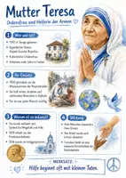 Vorschau - Arbeitsblätter - Lernposter + Arbeitsblätter zum Thema "Mutter Teresa" (Lückentext, Hörverstehen) + Lösung & MP3 + Mindmap + Infografik - Deckblatt