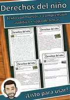 Vista previa - Hojas de trabajo - Derechos del niño – Ficha: texto con huecos, comprensión auditiva y sopa de letras - Portada