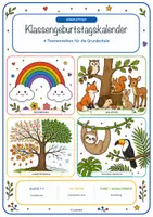 Vorschau - Mal- und Bastelvorlagen - Geburtstagskalender Grundschule Klasse 1–4 – 4 Designs in Farbe & zum Ausmalen - Deckblatt
