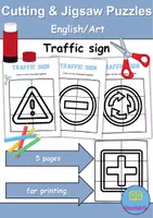 Vorschau - Arbeitsblätter - Cutting & Jigsaw Puzzles - Verkehrsschilder / Verkehrszeichen / Traffic signs - (Englisch) - Deckblatt