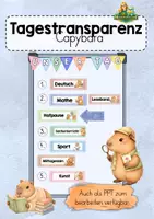 Vorschau - Bildkarten - Tagestransparenz mit Capybaras – Stundenplan, Rituale & Schulalltag | editierbar - Deckblatt