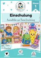Vorschau - Mal- und Bastelvorlagen - Freebie Ausmalbilder Einschulung – Schulanfang | Malvorlagen für die 1. Klasse & Kunst Grundschule - Deckblatt
