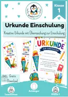 Vorschau - Mal- und Bastelvorlagen - Freebie Urkunde Einschulung | Design mit Lesezeichen, Geschenkanhängern & Mini-Karten | Schulanfang, erster Schultag - Deckblatt