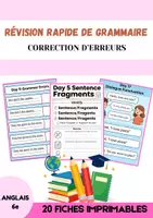 Aperçu - Feuilles d'exercices - anglais 6e - exercices de grammaire et correction de phrases - 20 fiches - Page de couverture