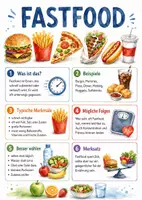 Vorschau - Arbeitsblätter - Lernposter + Arbeitsblätter zum Thema "Fastfood" (Lückentext, Hörverstehen) + Lösung & MP3 + Mindmap + Infografik - Deckblatt