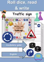 Vorschau - Arbeitsblätter - Würfeln Lesen und Schreiben / Rolling dice reading and writing: Verkehrsschilder / Verkehrszeichen / Traffic signs - Englisch (Wortschatz) - Deckblatt
