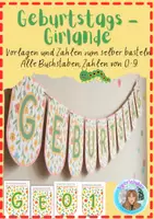 Vorschau - Mal- und Bastelvorlagen - Geburtstags - Girlande zum selber gestalten! 21 Seiten - Deckblatt