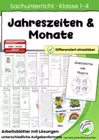Vorschau - Arbeitsblätter - Jahreszeiten & Monate – Arbeitsblätter für den Sachunterricht | Grundschule & Volksschule | Klasse 1–4 | inkl. Lösungen - Deckblatt