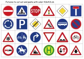 Vorschau - Mal- und Bastelvorlagen - Vokabelbilder: Verkehrsschilder / Verkehrszeichen / Traffic signs - Bildkarten Englisch - Seite 1