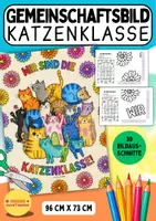 Vorschau - Mal- und Bastelvorlagen - Katzenklasse – Gemeinschaftsbild als XL-Poster | Schulanfang, Einschulung & Kunstunterricht | Ausmalbild Grundschule - Deckblatt