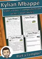 Aperçu - Inclusion - Kylian Mbappé – Fiche : texte à trous, compréhension orale et mots mêlés - Page de couverture