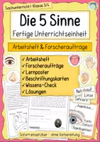 Vorschau - Unterrichtsreihen - Die 5 Sinne Grundschule – Arbeitsheft mit Forscheraufträgen, Lernpostern & Lösungen - Deckblatt