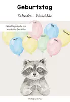 Vorschau - Poster - Geburtstagskalender - Waschbär mit Ballons - Deckblatt