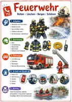 Vorschau - Arbeitsblätter - Lernposter + Arbeitsblätter zum Thema "Feuerwehr" + Lösung & MP3 + Mindmap + Infografik - Deckblatt