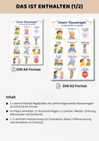 Vorschau - Poster - Klassenregeln Klasse 1 | Poster & 12 Regelkarten zum Schulanfang 1. Klasse | Regeln Einschulung Grundschule | A3- & A4-Format - Seite 1