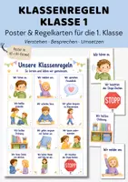 Vorschau - Poster - Klassenregeln Klasse 1 | Poster & 12 Regelkarten zum Schulanfang 1. Klasse | Regeln Einschulung Grundschule | A3- & A4-Format - Deckblatt