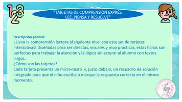 Vista previa - Unidades / Secuencias / Situaciones de Aprendizaje - TARJETAS COMPRENSIÓN EXPRÉS: LEE, PIENSA Y RESUELVE. - página 1