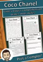 Aperçu - Inclusion - Coco Chanel – Fiche : texte à trous, compréhension orale et mots mêlés - Page de couverture
