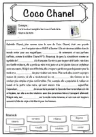 Aperçu - Inclusion - Coco Chanel – Fiche : texte à trous, compréhension orale et mots mêlés - Page 1
