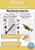 Vorschau - Arbeitsblätter - Diktat - Thema Musikinstrumente - DaZ/DaF / Deutsch (Klasse 1 bis 4) - Deckblatt