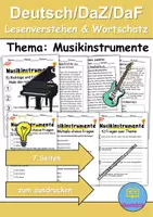 Vorschau - Mal- und Bastelvorlagen - Musikinstrumente : Leseverstehen und Wortschatz - DaZ/DaF • Deutsch • Sachunterricht - Deckblatt