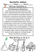 Vorschau - Mal- und Bastelvorlagen - Musikinstrumente : Leseverstehen und Wortschatz - DaZ/DaF • Deutsch • Sachunterricht - Seite 1