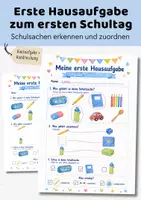 Vorschau - Arbeitsblätter - Erste Hausaufgabe erster Schultag | Schulstart Klasse 1 | Arbeitsblatt zur Einschulung 1. Klasse - Deckblatt