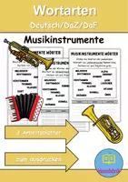 Vorschau - Arbeitsblätter - Wortarten: Musikinstrumente - DaZ/DaF / Deutsch (Nomen • Verben • Adjektive) - Deckblatt